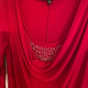 MARINA Vibrant Red Dress with Beaded Detail